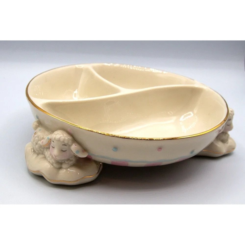 Lenox Lazy Lambs Porcelain 4-Piece Bundle Keepsake Box Night Light Plaque‎ Bowl